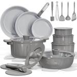 CAROTE 27pcs Ceramic Cookware Set Nonstick, Pots and Pans Set Non stick, Non Toxic Cookware, Dishwasher/Oven Safe, RV/Camping Cookware Set, Pan and Pot with Kitchen Utensils, Dark Gray