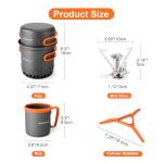 Odoland Camping Pots with Heat Exchanger Camping Cooking Set with Portable Camping Stove Camping Mess Kit Include Mug, Folding Utensil Set, Canister Stabilizer for Backpacking Outdoor Hiking & Picnic