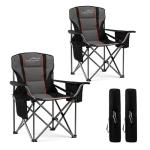 FAIR WIND 2 Pack Oversized Fully Padded Camping Chair with Lumbar Support, Heavy Duty Cooler Bag Fold Chair Support 450 LBS
