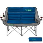 VIVOSUN Double Camping Chair, Fully Padded Folding Loveseat, Oversized Duo Chair with Cup & Wine Glass Holders, Pocket, Armrests & Carry Bag, Supports up to 500lbs, Blue & Grey