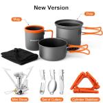 Odoland Camping Pots with Heat Exchanger Camping Cooking Set with Portable Camping Stove Camping Mess Kit Include Mug, Folding Utensil Set, Canister Stabilizer for Backpacking Outdoor Hiking & Picnic