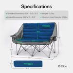 VIVOSUN Double Camping Chair, Fully Padded Folding Loveseat, Oversized Duo Chair with Cup & Wine Glass Holders, Pocket, Armrests & Carry Bag, Supports up to 500lbs, Blue & Grey