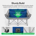 VIVOSUN Double Camping Chair, Fully Padded Folding Loveseat, Oversized Duo Chair with Cup & Wine Glass Holders, Pocket, Armrests & Carry Bag, Supports up to 500lbs, Blue & Grey