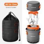Odoland Camping Pots with Heat Exchanger Camping Cooking Set with Portable Camping Stove Camping Mess Kit Include Mug, Folding Utensil Set, Canister Stabilizer for Backpacking Outdoor Hiking & Picnic