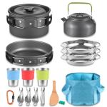 TOMSHOO Camping Cookware Mess Kit, Lightweight Backpacking Cooking Set - Alumina Camping Pots, Pans, Kettle - Outdoor Hiking Picnic Set - Carry Bag Included