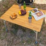 KingCamp Adjustable Height Folding Table, 4-Fold Bamboo Camping Outdoor Portable RV Camp Table with Carry Bag for Outdoor Car Backyard Picnic Tailgating Beach