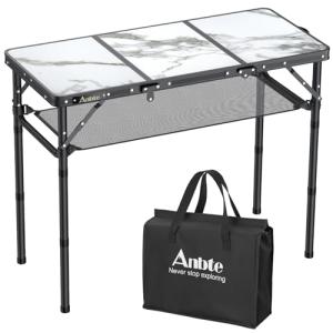 Anbte Folding Camping Table, Aluminum Small Folding Table 3 Adjustable Height Max 27.5", Portable Table with Carry Handle, Lightweight, for Outdoor Indoor Travel Camping Picnic BBQ, 34.6" x 15.7"