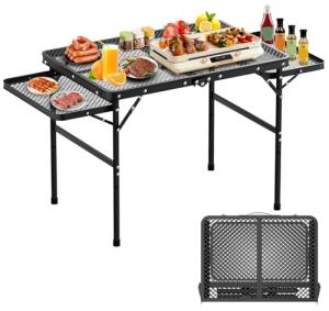 Folding Camping Table with 2 Extra Desktop, Height Adjustable Portable Grill Table, Metal Outdoor Grill Table for Outside, Camping Cooking Tables for Picnic, BBQ, 53.14 x 26.6 x 23.6 inches Large Size