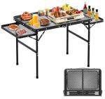 Folding Camping Table with 2 Extra Desktop, Height Adjustable Portable Grill Table, Metal Outdoor Grill Table for Outside, Camping Cooking Tables for Picnic, BBQ, 53.14 x 26.6 x 23.6 inches Large Size