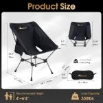 MOON LENCE Portable Camping Chair Plus, Larger & Roomier, Compact and Lightweight Still, Folding Chair for Backpacking & Hiking, 330Lbs Capacity (Black)