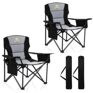 Oversized Camping Chairs 2 Pack - 450lbs Support Heavy Duty Folding Camp Chair Wide Portable Outside Collapsible Chairs with Carry Bag,Cooler,Cup Holder for Outdoor,Lawn,Sports,Baseball,Soccer-Black