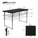Byliable Folding Table 4 Foot Portable Heavy Duty Plastic Fold-in-Half Utility Table Small Indoor Outdoor Adjustable Height Folding with Carrying Handle, Camping and Party, Black