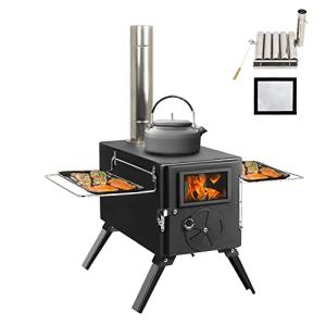 UNDUSLUY Portable Wood Burning Stove for Camping, Stainless Steel Chimney Pipe, Outdoor Heating & Cooking Hot Tent Stove for Hunting, Ice Fishing & Backpacking