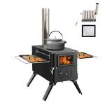UNDUSLUY Portable Wood Burning Stove for Camping, Stainless Steel Chimney Pipe, Outdoor Heating & Cooking Hot Tent Stove for Hunting, Ice Fishing & Backpacking