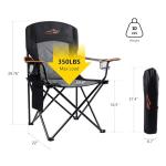 FAIR WIND Oversized Fully Padded Camping Chair, Heavy Duty Quad Fold Chair Arm Chair Support 350 LBS with Cup Holder, Collapsible Lumbar Back Chair Portable for Outdoor, Black