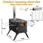 UNDUSLUY Portable Wood Burning Stove for Camping, Stainless Steel Chimney Pipe, Outdoor Heating & Cooking Hot Tent Stove for Hunting, Ice Fishing & Backpacking