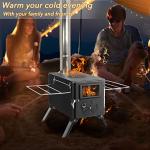 UNDUSLUY Portable Wood Burning Stove for Camping, Stainless Steel Chimney Pipe, Outdoor Heating & Cooking Hot Tent Stove for Hunting, Ice Fishing & Backpacking