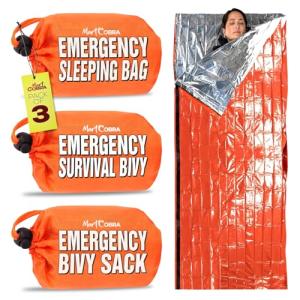 Emergency Sleeping Bag 3 Pack | for Survival Gear and Supplies Life Bivy Sack Waterproof Mylar Emergency Blankets for Survival Kit Car Camping Gear Hiking Tac Bivvy Go Bag Supplies Sleep Sacks Shelter