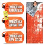 Emergency Sleeping Bag 3 Pack | for Survival Gear and Supplies Life Bivy Sack Waterproof Mylar Emergency Blankets for Survival Kit Car Camping Gear Hiking Tac Bivvy Go Bag Supplies Sleep Sacks Shelter