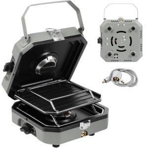 Adjustable 2-Burner Portable Stove with 16000 BTU, with Camping Grill and Carrying Bag, Portable Propane Camp Stove with 2 Burners & Piezo Ignition for Camping, Backyard BBQ,Tailgating (Green)