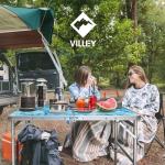VILLEY Folding Camping Table 4FT, Large Portable Aluminum Table with Adjustable Height, Foldable Lightweight Picnic Table with Carry Handle for Camping, BBQ, Outdoor & Indoor Activities