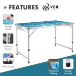 VILLEY Folding Camping Table 4FT, Large Portable Aluminum Table with Adjustable Height, Foldable Lightweight Picnic Table with Carry Handle for Camping, BBQ, Outdoor & Indoor Activities