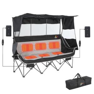 Nice C Heated 3 Person Camping Chair with Canopy, Heated Double Camping Chairs with Battery, Portable Oversized Padded Sports Umbrella Chair with Shade, Cup Holder, Cooler Bag, for Lawn Outdoors