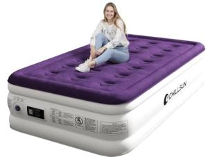 CHILLSUN Twin Air Mattress Inflatable Airbed with Built in Pump, 3 Mins Quick Self-Inflation, Comfortable Top Surface Blow Up Bed for Home Portable Camping Travel, 75x39x18'', 550 lb MAX