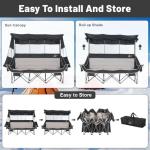 Nice C Heated 3 Person Camping Chair with Canopy, Heated Double Camping Chairs with Battery, Portable Oversized Padded Sports Umbrella Chair with Shade, Cup Holder, Cooler Bag, for Lawn Outdoors