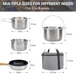 KingCamp Camping Cookware Set, 304 Stainless Steel Campfire Cooking Pots Pan and Kettle with Travel Tote Bag for Camping Outdoor Kitchen Cooking Picnic for 4-6