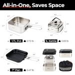 ALOCS Camping Cookware Set, Stainless Steel Pot, 7-inch Non-Stick Pan, Portable Kettle, Outdoor Cooking System with Carry Bag for Kitchen, Picnic, Hiking, Backpacking,Fishing and Campfire