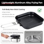 ALOCS Camping Cookware Set, Stainless Steel Pot, 7-inch Non-Stick Pan, Portable Kettle, Outdoor Cooking System with Carry Bag for Kitchen, Picnic, Hiking, Backpacking,Fishing and Campfire