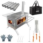 Hot Tent Stove, unho Wood Burning Stove, Portable Wood Stove with 6 Stainless Chimney Pipes for Outdoor Heating & Cooking, Ice Fishing, Hunting,Winter Warmth