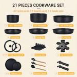 Ammeloo 21 Pcs Pots and Pans Set Non Stick, Ceramic Kitchen Cookware Set with Detachable Handle, Non Toxic Cooking Set for Kitchen, RV, Camping and Fridge, Induction Ready, Dishwasher/Oven Safe, Black