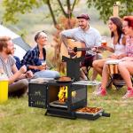 Happygrill Wood Burning Stove, Fire Camping Stove w/Heat Resistant Glass Window, Grill Net, Pot Holder, SPCC, Stainless Steel, Portable Tabletop Fire Pit Stove for Outdoor Cooking, BBQ, Picnic, Events