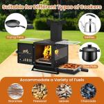 Happygrill Wood Burning Stove, Fire Camping Stove w/Heat Resistant Glass Window, Grill Net, Pot Holder, SPCC, Stainless Steel, Portable Tabletop Fire Pit Stove for Outdoor Cooking, BBQ, Picnic, Events