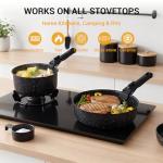 Ammeloo 21 Pcs Pots and Pans Set Non Stick, Ceramic Kitchen Cookware Set with Detachable Handle, Non Toxic Cooking Set for Kitchen, RV, Camping and Fridge, Induction Ready, Dishwasher/Oven Safe, Black