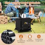 Happygrill Wood Burning Stove, Fire Camping Stove w/Heat Resistant Glass Window, Grill Net, Pot Holder, SPCC, Stainless Steel, Portable Tabletop Fire Pit Stove for Outdoor Cooking, BBQ, Picnic, Events