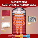 ETGLCOZY Sleeping Bag for Adults Cold Weather & Warm, Lightweight Backpacking Camping Hiking Essentials Gear for Kids 10-12 Girls Boys Compact w/Compression Sack 30-50F Degree, Claret/Gray