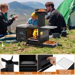 Happygrill Wood Burning Stove, Fire Camping Stove w/Heat Resistant Glass Window, Grill Net, Pot Holder, SPCC, Stainless Steel, Portable Tabletop Fire Pit Stove for Outdoor Cooking, BBQ, Picnic, Events