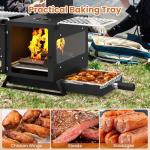 Happygrill Wood Burning Stove, Fire Camping Stove w/Heat Resistant Glass Window, Grill Net, Pot Holder, SPCC, Stainless Steel, Portable Tabletop Fire Pit Stove for Outdoor Cooking, BBQ, Picnic, Events