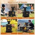Happygrill Wood Burning Stove, Fire Camping Stove w/Heat Resistant Glass Window, Grill Net, Pot Holder, SPCC, Stainless Steel, Portable Tabletop Fire Pit Stove for Outdoor Cooking, BBQ, Picnic, Events
