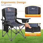 Romswi Oversized Camping Chairs,Heavy Duty Support 500 LBS,Padded Back & Arm Sport Chairs, Cup Holder Cooler Bag, Collapsible Folding Chairs for Outdoor, Fishing & Garden, Black,2-Pack