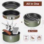 Odoland 10pcs Camping Cookware Non-Stick Camping Pot and Pan Set with Plate Bowl Fork Knife Spoon for Backpacking, Hiking, Outdoor Cooking and Picnic