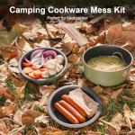 Odoland 10pcs Camping Cookware Non-Stick Camping Pot and Pan Set with Plate Bowl Fork Knife Spoon for Backpacking, Hiking, Outdoor Cooking and Picnic