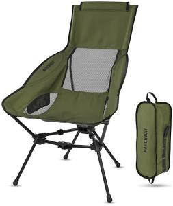 MARCHWAY Lightweight Folding High Back Camping Chair with Head Support, Stable Portable Compact for Outdoor Camp, Travel, Beach, Picnic, Festival, Hiking, Backpacking (Highback Green)
