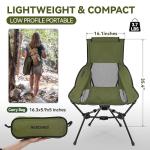 MARCHWAY Lightweight Folding High Back Camping Chair with Head Support, Stable Portable Compact for Outdoor Camp, Travel, Beach, Picnic, Festival, Hiking, Backpacking (Highback Green)