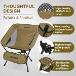 MARCHWAY Lightweight Folding Camping Chair, Portable Foldable Compact for Outdoor Camp, Travel, Beach, Picnic, Festival, Hiking, Backpacking, Supports 330Lbs (Khaki)