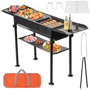 Hiteemer Portable Charcoal Grill - 26 Inch Folding BBQ Grills Hibachi Grill barbecue Grills Outdoor Cooking for Backyard Camping Travel Party Picnic Thanksgiving, With Storage Bag