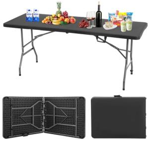 BestOffice Outdoor Folding Camping Table Plastic Table Portable Square Height Dining Table Perfect for Picnics,Parties,Party and Camping,Black